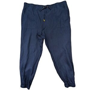 Ellen Tracy 100% Linen Pull On Joggers Womens XXL Navy Coastal Grandma Nautical